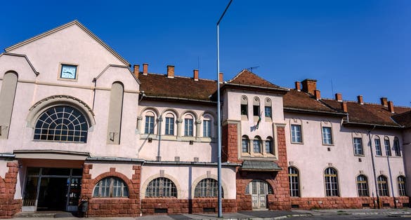Train and bus station of Zalaegerszeg, Hungary on a sunny day.