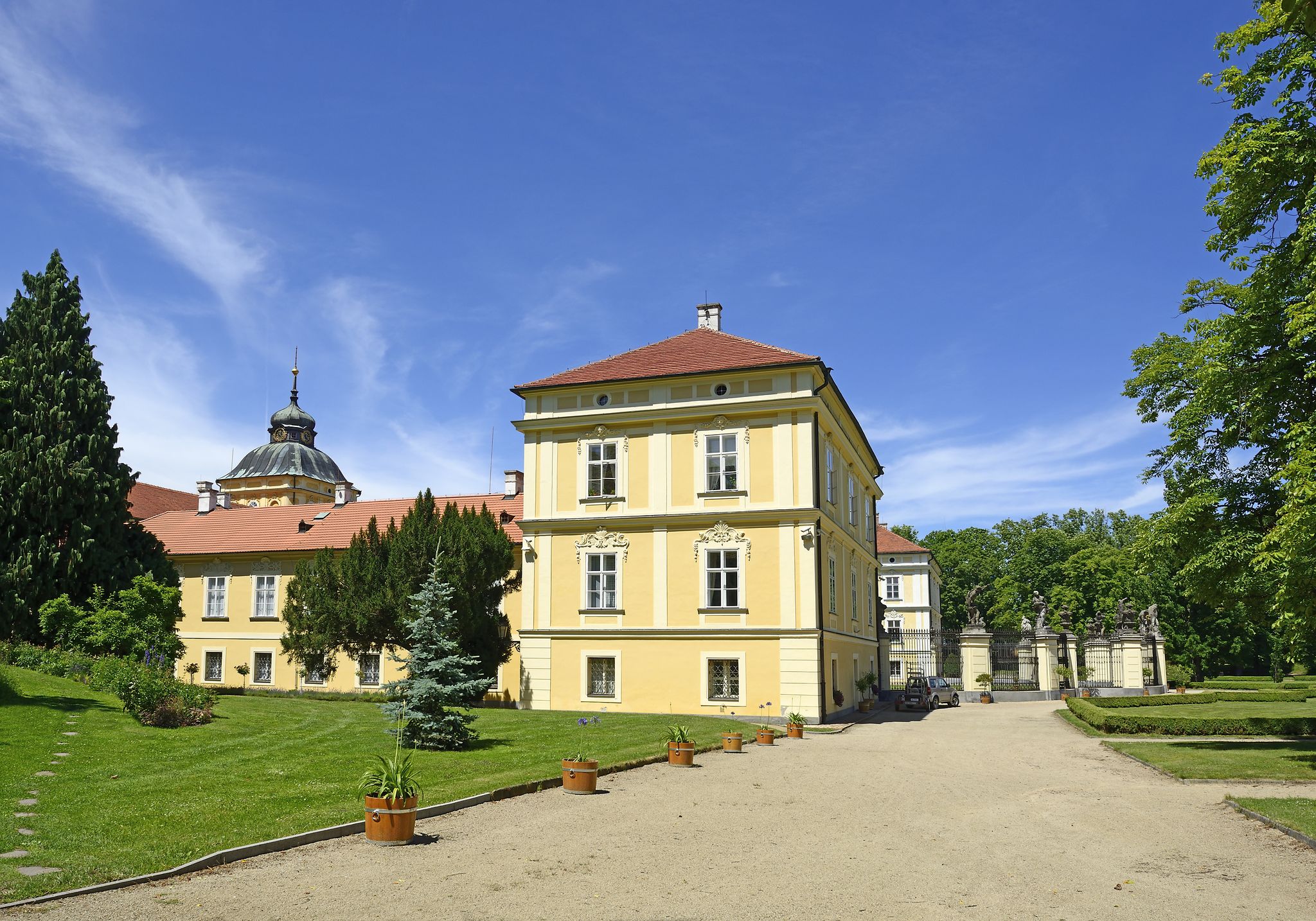 Photo of new Castle and park in Horovice is the origin of the early Baroque building. Central Bohemia, Czech Republic.