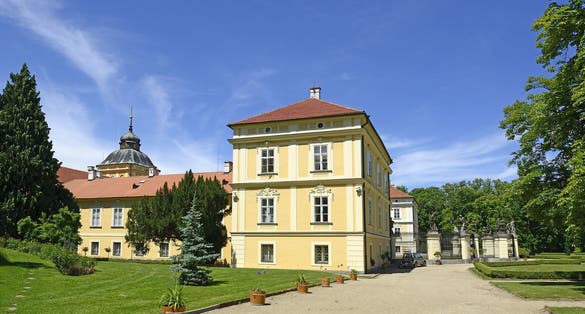 Photo of new Castle and park in Horovice is the origin of the early Baroque building. Central Bohemia, Czech Republic.