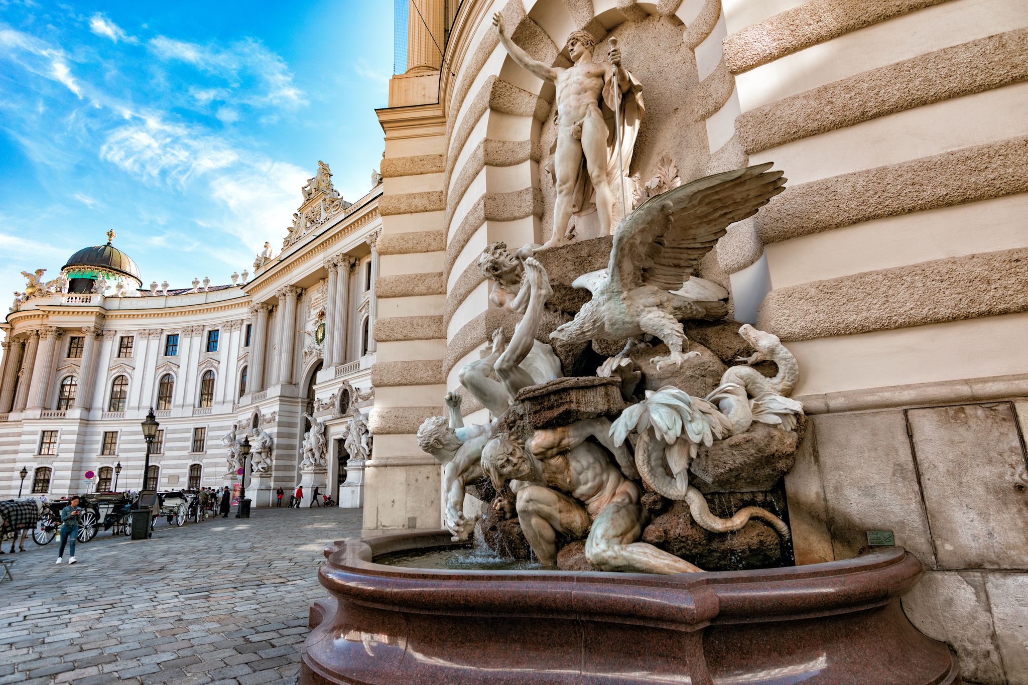 Photo of fountain at the entrance to the Hofburg Palace. Vienna, Austria.