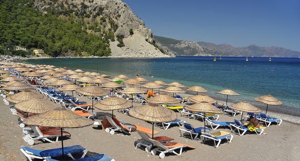 Photo of General view of beautiful beach in Marmaris resort, Turkey.