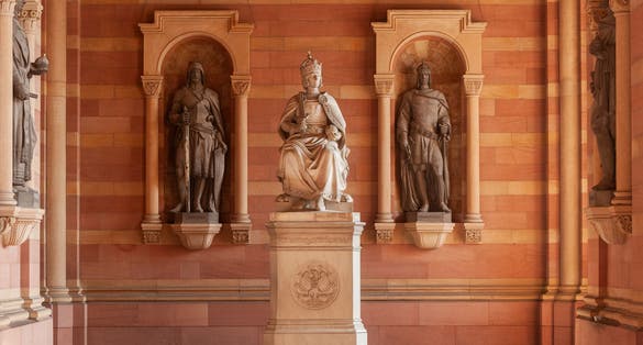 Vestibule of Speyer Cathedral with cenotaph for Rudolf von Habsburg. Region Palatinate in state of Rhineland-Palatinate in Germany