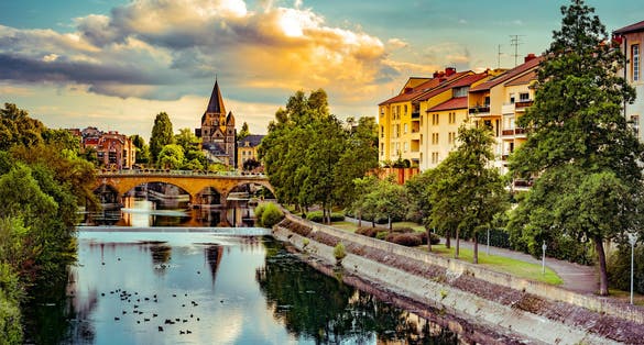 Photo of cityscape with Temple Neuf in Metz, Lorraine, France.