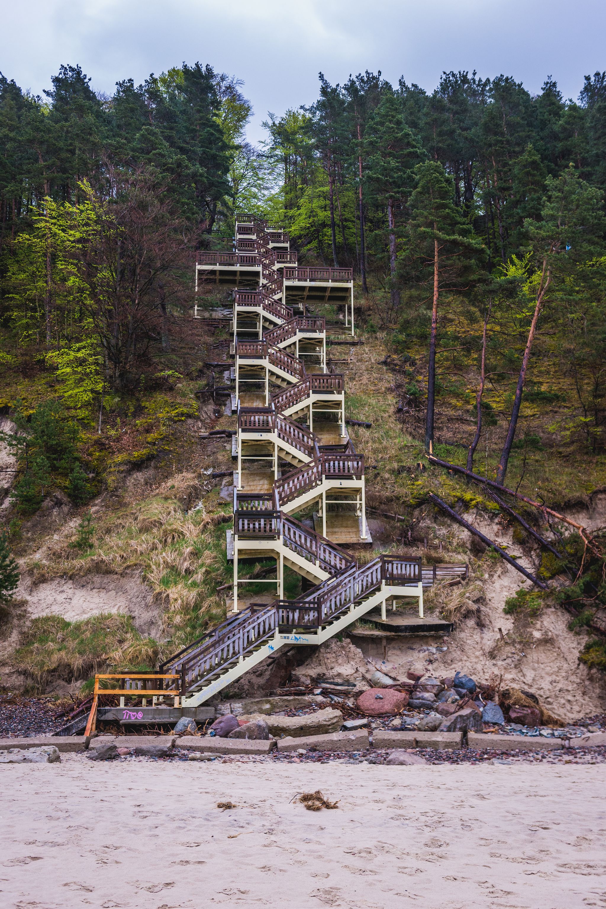 Huge stairs on a Kawcza Gora mount in Miedzyzdroje village over Baltic Sea, Poland