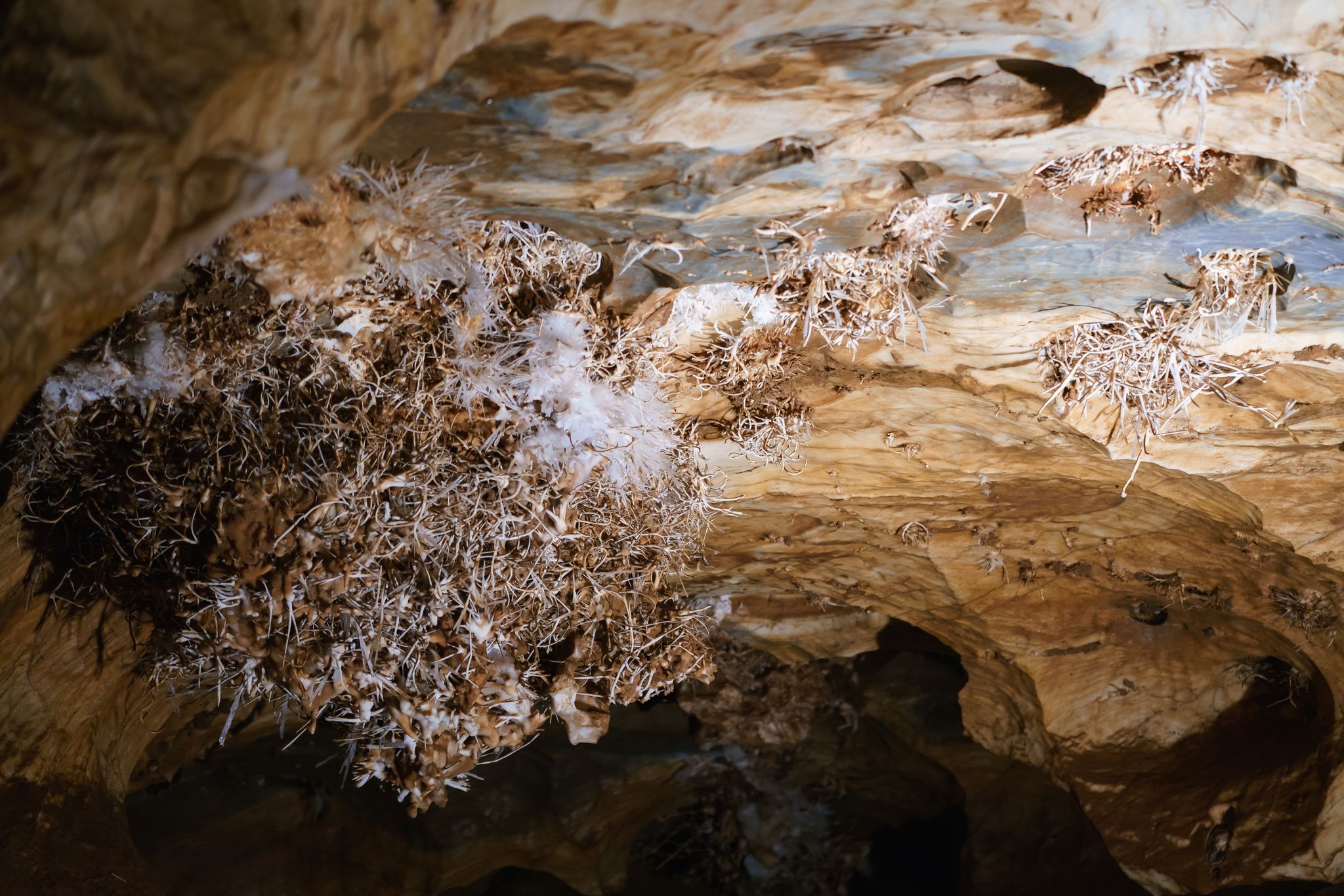 Photo of Unique and rare Ochtinská aragonite cave in the Slovak Karst inscribed on the UNESCO World Heritage List and its mineral.