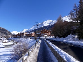 Sight, in winter, of an alley at the west of Lanslevillard ski resort, in high Maurienne valley, Savoie, France.