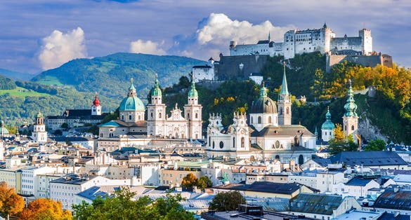 Photo of beautiful view of Salzburg skyline with Festung Hohensalzburg in autumn, Austria.