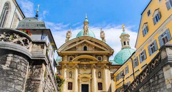 Photo of Mausoleum of Franz Ferdinand II on sunny day with blue sky in Graz, Austria.