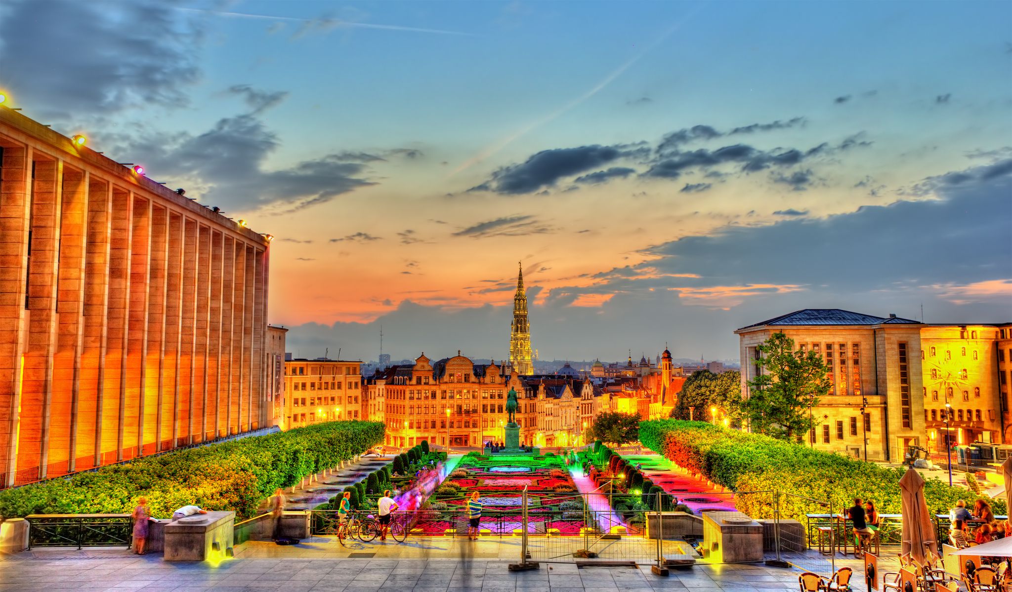 Photo of the Mont des Arts or Kunstberg is an urban complex and historic site in the centre of Brussels in the evining, Belgium. Architecture and landmarks of Brussels.
