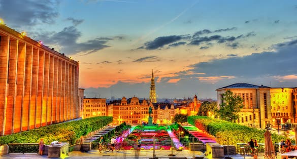 Photo of the Mont des Arts or Kunstberg is an urban complex and historic site in the centre of Brussels in the evining, Belgium. Architecture and landmarks of Brussels.