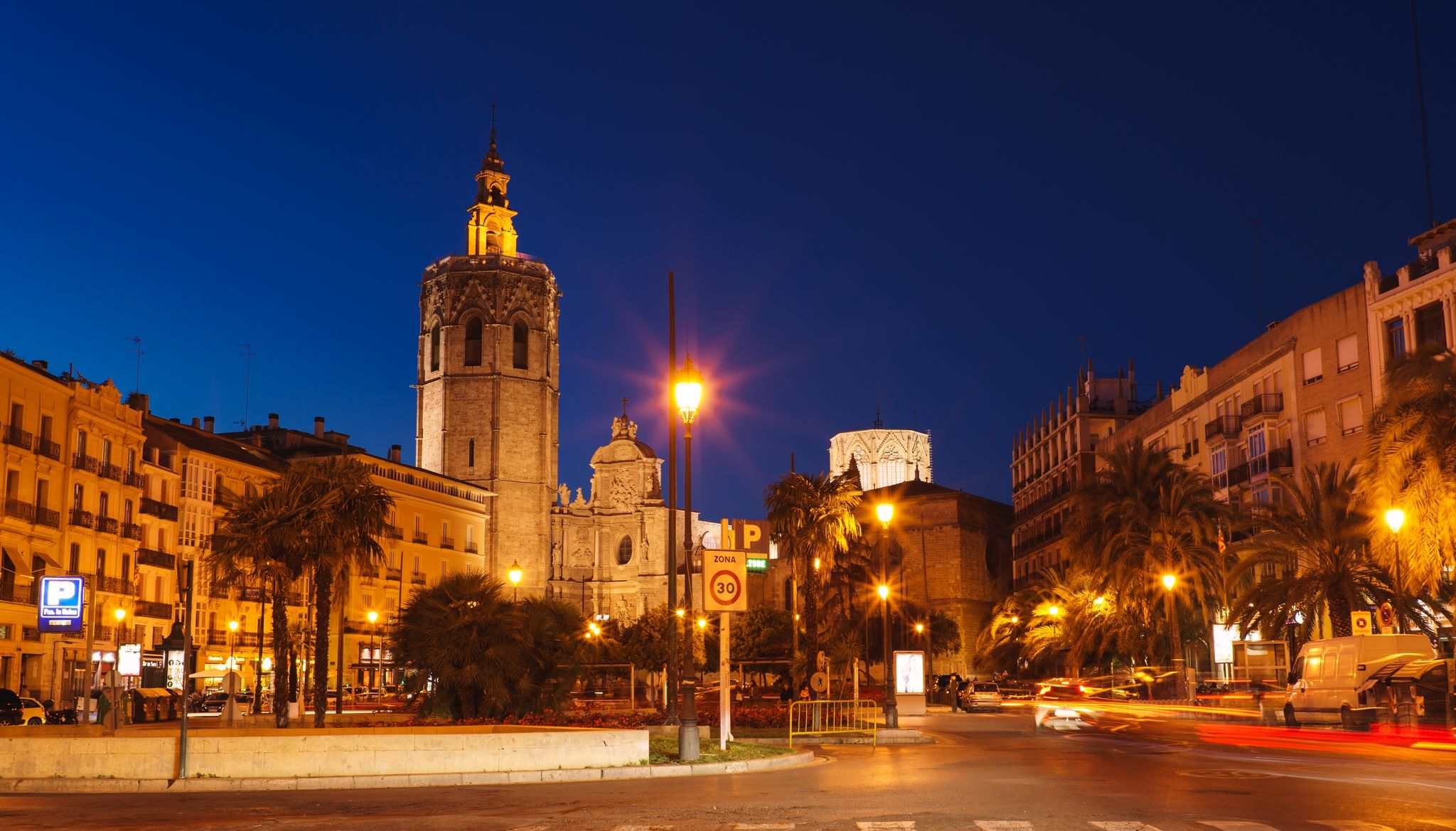 Photo of Valencia, Spain Plaza de la Reina and Micalet tower in central part of city (PlaÃ§a de la Reina) .