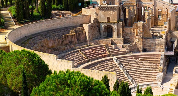 Photo of Ruins of roman amphitheater in Cartagena port city, Autonomous Community of Murcia, southeastern Spain.