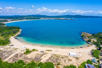 Aerial view of Atliman beach in Kiten, Bulgaria