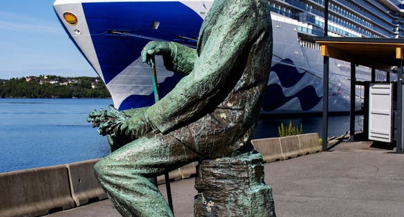 Photo of Vilhelm Krag Statue at the Kristiansand Cruise Terminal, Norway.