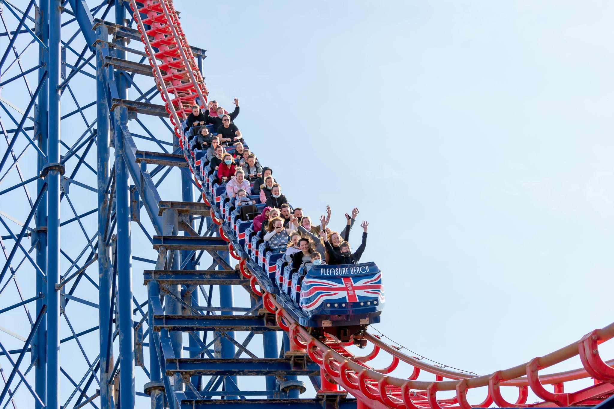 Thrill seekers enjoying the Pepsi Max Big One rollercoaster ride.