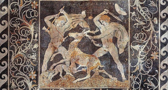 photo of The Stag Hunt Mosaic, Pella, Greece.