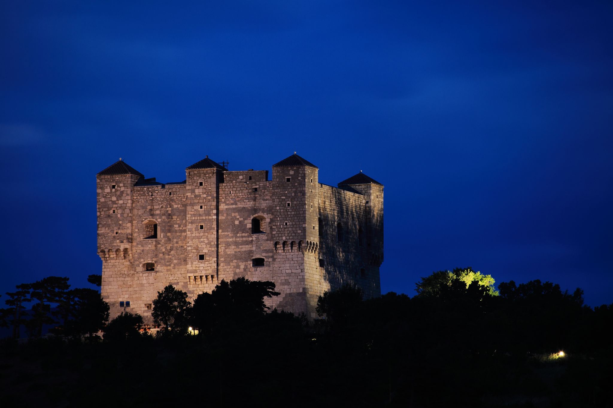 Photo of Nehaj fortres in Senj at night, Primorje region of Croatia.