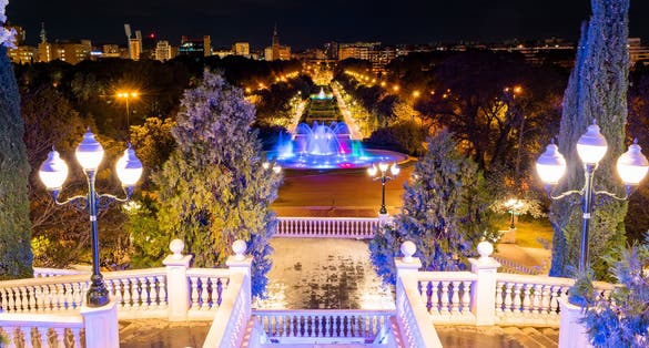 Photo of Night view of Jose Antonio Labordeta park or Parque Grande in Zaragoza, Spain.