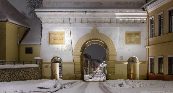Photo of Brasov, Romania - Schei Gate (Poarta Schei) in winter .