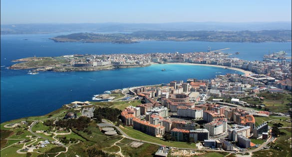 Photo of aerial photography of the city of La Coruña in Galicia, Spain.