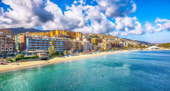 Cityscape of Messina and the Mediterranean Sea, at Sicily island, Italy