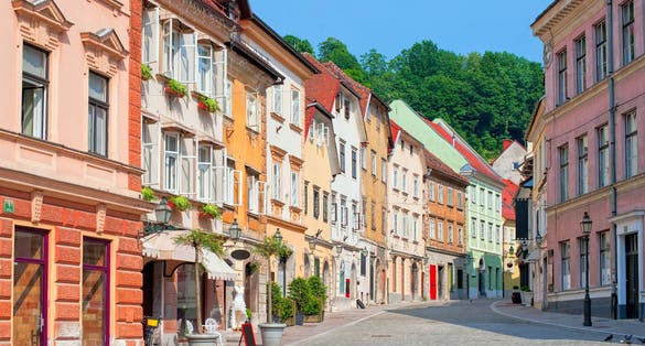 Photo of street in the old city center of Ljubljana, Slovenia.