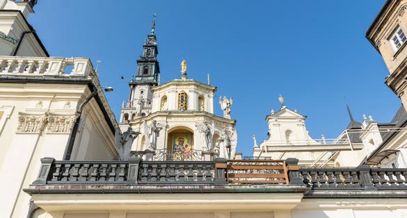 Photo of Jasna Góra fortified monastery and church on the hill. Famous historic place and Polish Catholic pilgrimage site with Black Madonna miraculous icon, Czestochowa, Poland.