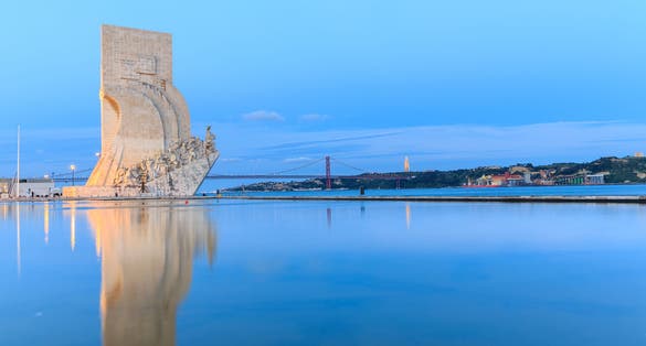 Photo of aerial view of Padrao dos Descobrimentos (Monument to the Discoveries), Lisbon, Portugal.