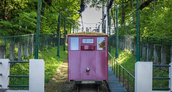 Aleksotas Funicular railway in the city of Kaunas, Lithuania.