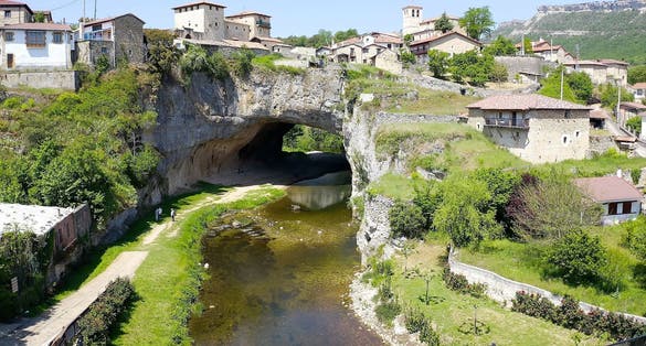 Photo of Aerial view of the spectacular town of Puentedei, province of Burgos, region of Las Merindades, Spain