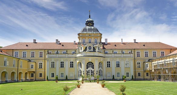 Photo of new Castle and park in Horovice is the origin of the early Baroque building. Central Bohemia, Czech Republic.