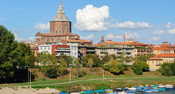 Skyline of Pavia with the big dome of the cathedral