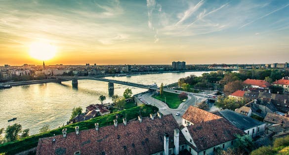 Photo of scenic aerial view of Novi Sad, Serbia.