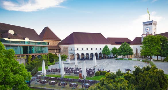 Panoramic view of the Ljubljana castle - Ljubljanski grad, Slovenia, Europe.