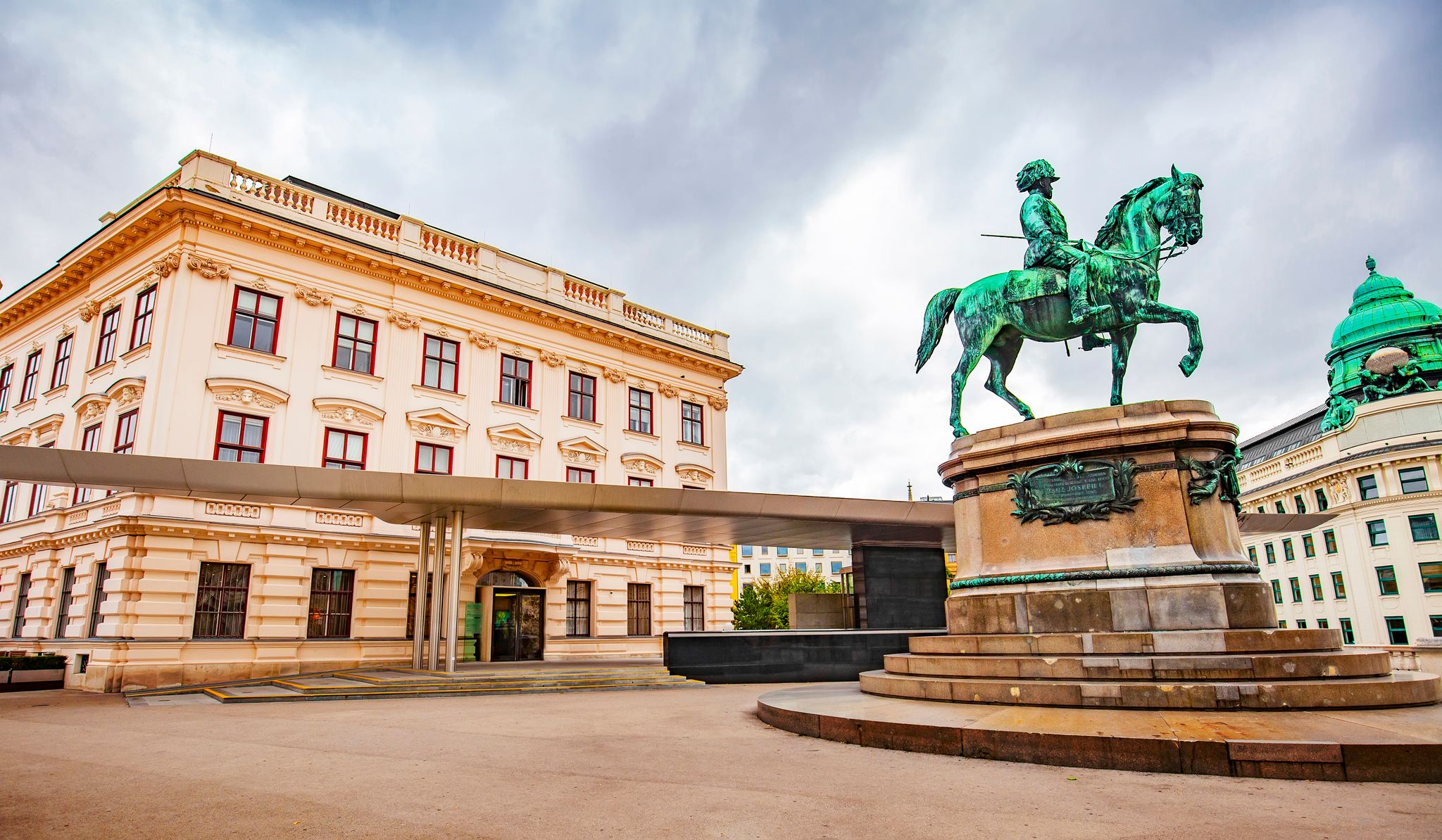 Photo of Franz Joseph monument and Albertina museum in central Vienna, Austria.