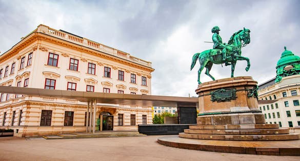 Photo of Franz Joseph monument and Albertina museum in central Vienna, Austria.