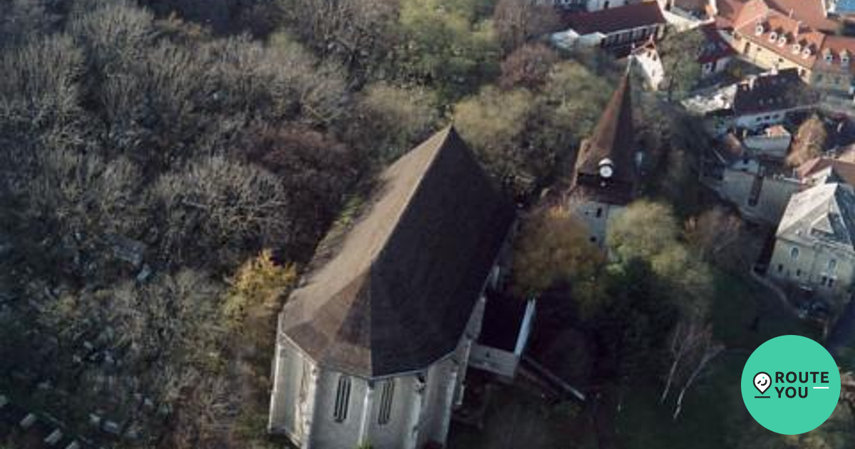 photo of aerial view Gothic Protestant Church of Avas, Miskolc, Hungary.