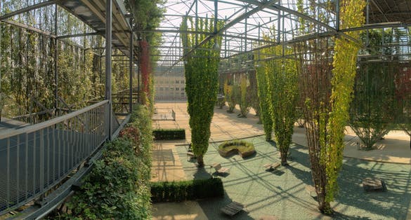 photo of MFO-Park, Oerlikon, Zuerich; city park built in the dimensions of the old Machine Factory in Switzerland.