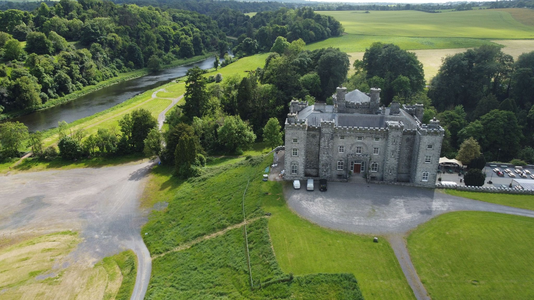 photo of view of An aerial view of the Slane Castl, Slane, Ireland.