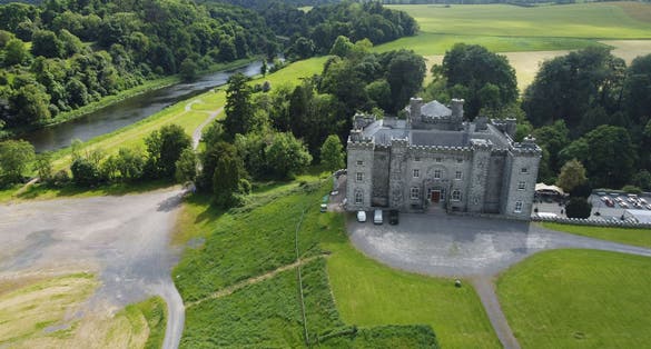 photo of view of An aerial view of the Slane Castl, Slane, Ireland.