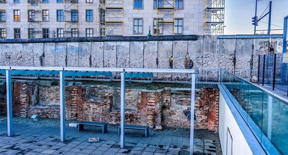 Topography of Terror Gestapo Headquarters Cellar Where Prisoners Tortured Remains of Berlin Wall Public Park Berlin Wall. Wall Separated West from East Berlin from 1961 to 1989.