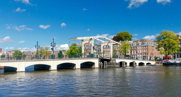photo of beautiful morning view at Magere Brug in Amsterdam, the Netherlands.