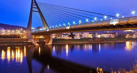 Evening road bridge in Ústí nad Labem on the Elbe River