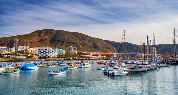 Resort town of Los Cristianos in Tenerife, Canary Islands, Spain .