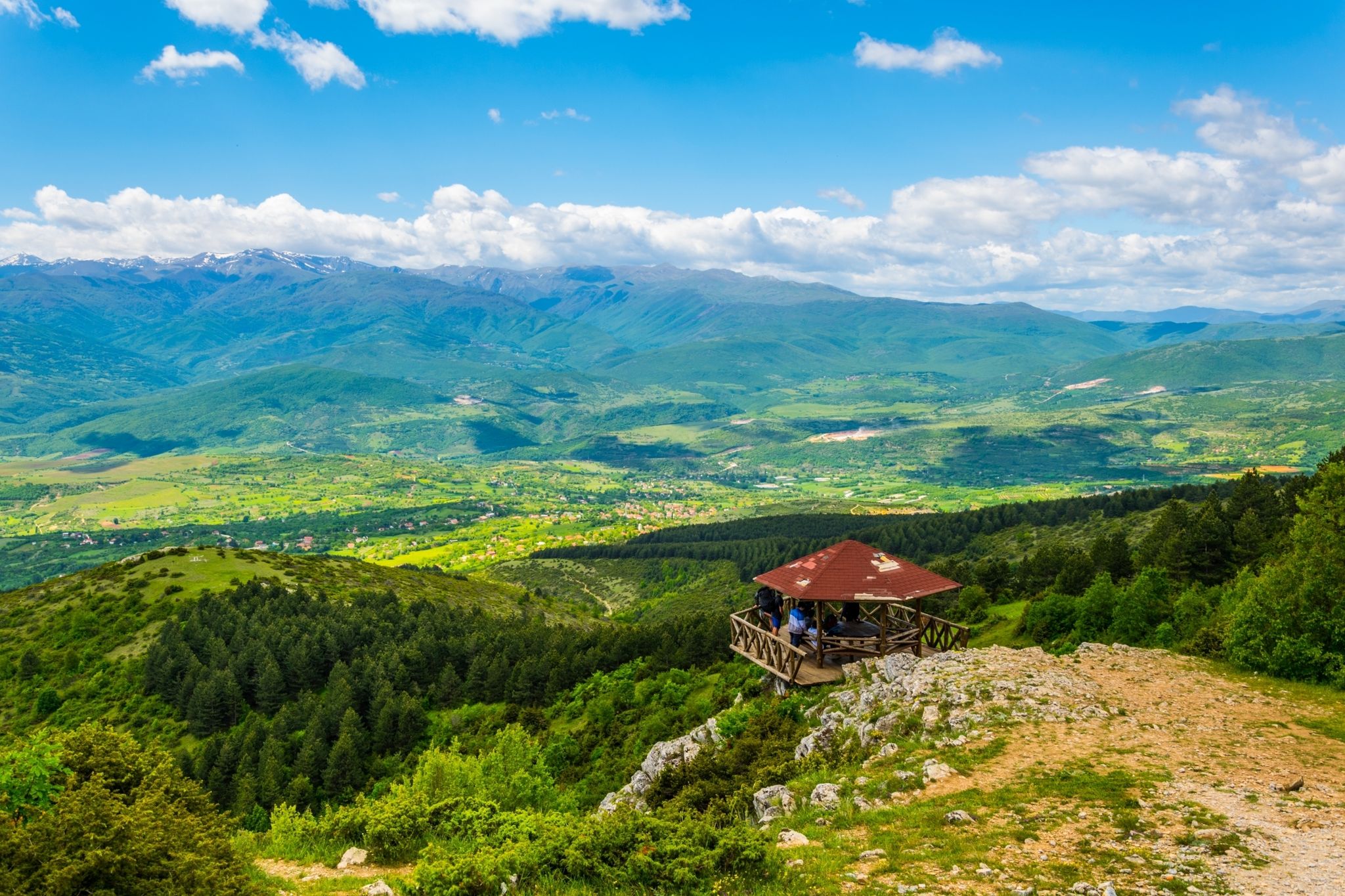 Photo of aerial view of a mountainous landscape in Macedonia view from the top of Vodno mountain near Skopje.