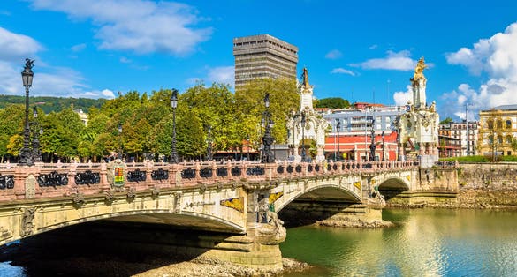 Photo of Maria Cristina Bridge over the Urumea river in San Sebastian, Spain.