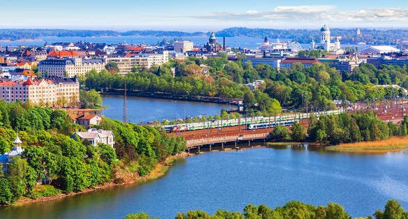 Photo of scenic summer aerial panoramic view of the old town architecture in Helsinki ,Finland.