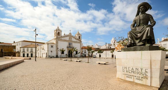 View to church Igreja de Santo Antonio in the old town of the historic centre of Lagos, Algarve Portugal.