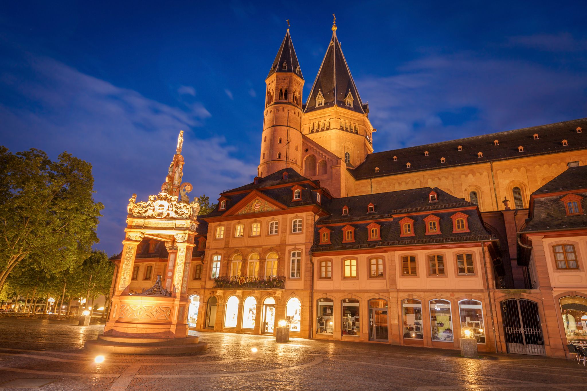photo of view Mainz Cathedral at evening. Mainz, Rhineland-Palatinate, Germany.