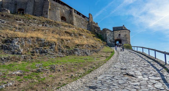 Photo of entrance of the Sümeg castle fortress in Hungary.